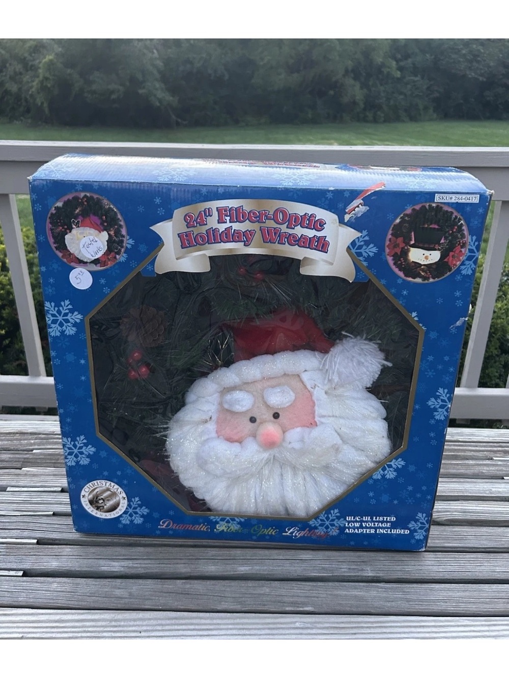 Vintage Christmas International 24” Fiber Optic Santa Wreath Lighted NIB Works